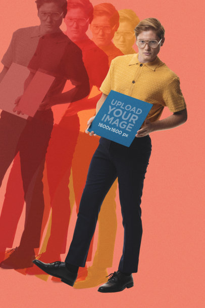 Retro Mockup Featuring a Man Holding a Vinyl 