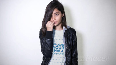 Short Haired Woman with a Round Neck Tee Stop Motion in a Studio