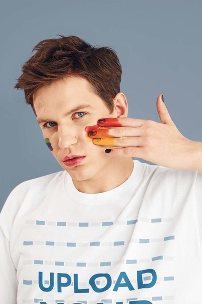 Round-Neck Tee Mockup of a Man Painting His Face