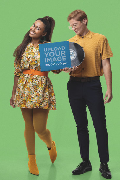 Mockup of a Couple Holding a Vinyl Record