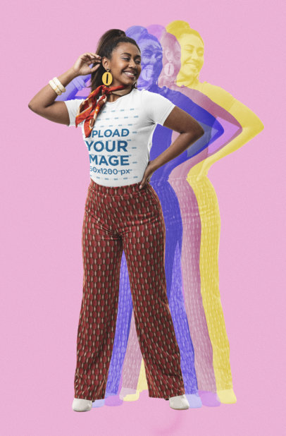 Mockup of a Woman Wearing a Retro Outfit and a Bella Canvas Tee