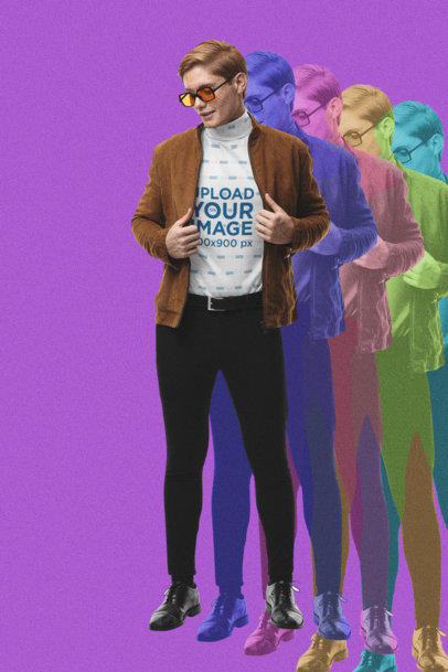Retro Mockup of a Man Wearing a Turtleneck Tee