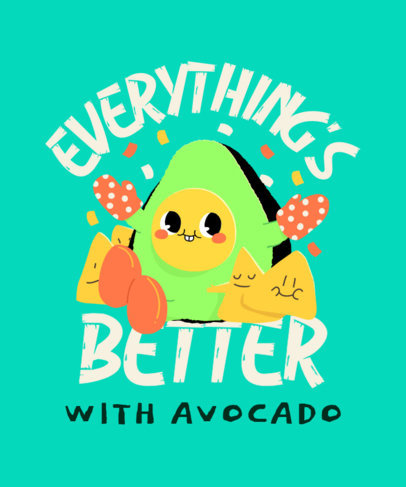 T-Shirt Design Template with a Cartoonish Avocado Illustration