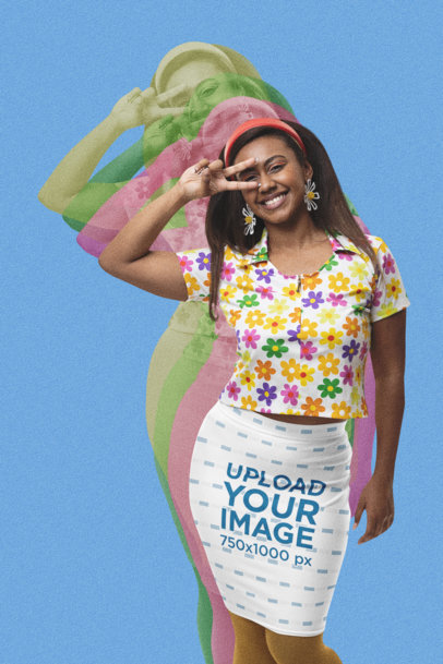 Pencil Skirt Mockup Featuring a Woman Making a Peace Sign m26562