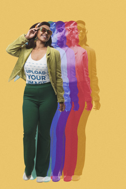 Retro Mockup of a Happy Woman with Sunglasses and a Tank Top