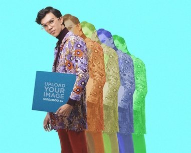 Mockup of a Man With a Retro Outfit Holding a Vinyl 