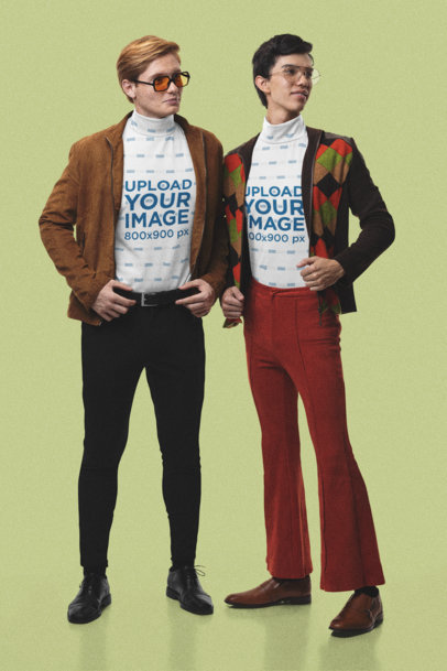 Mockup Featuring Two Men Wearing Turtle Neck Tees