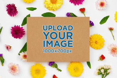 Mockup of a Flyer Surrounded by Spring Flowers
