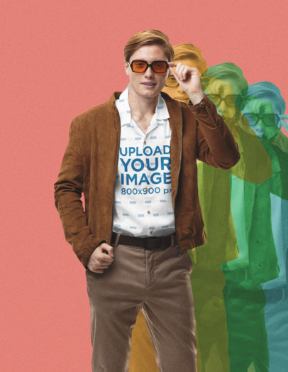 Retro Mockup of a Man Wearing a Button Up Shirt