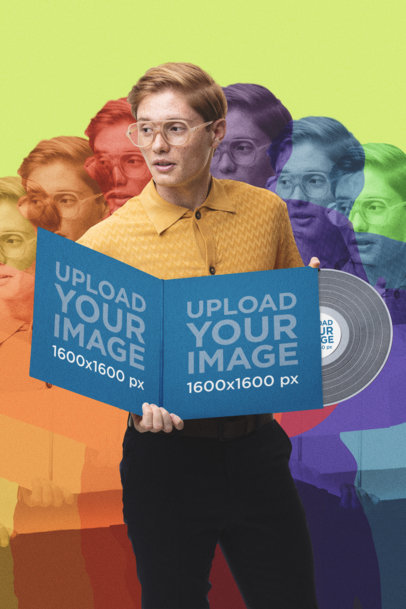 Retro Mockup of a Groovy Man Holding a Vinyl