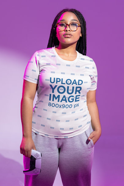 Mockup of a Gamer Wearing a Sublimated Jersey and Glasses