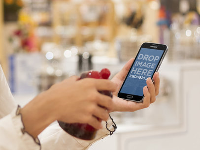 Samsung S5 Mockup of Woman Shopping at a Home Decor Store