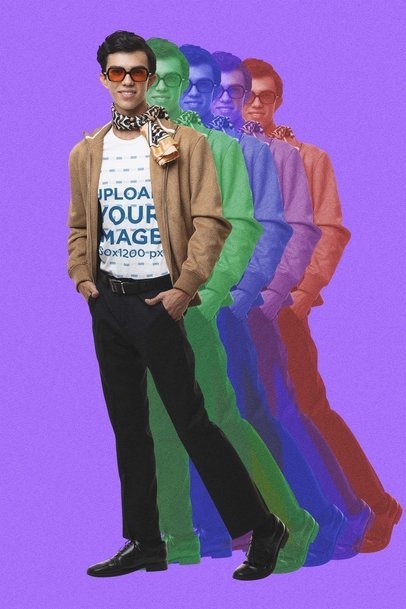 Retro Mockup of a Groovy Man Wearing a Bella Canvas Tee and a 60s Outfit