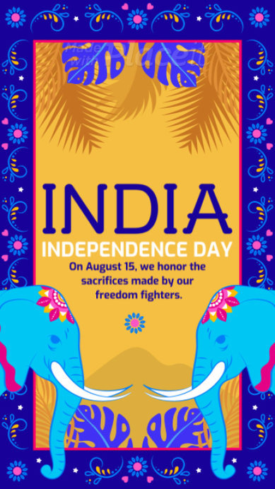 Colorful Instagram Story Video Maker for India's Independence Day Featuring Elephant Graphics