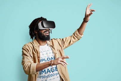 T-Shirt Mockup Featuring a Bearded Man Wearing a Virtual Reality Headset m17363 r-el2