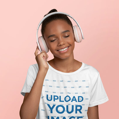 T-Shirt Mockup of a Woman Listening to Music at a Studio m17971 r-el2