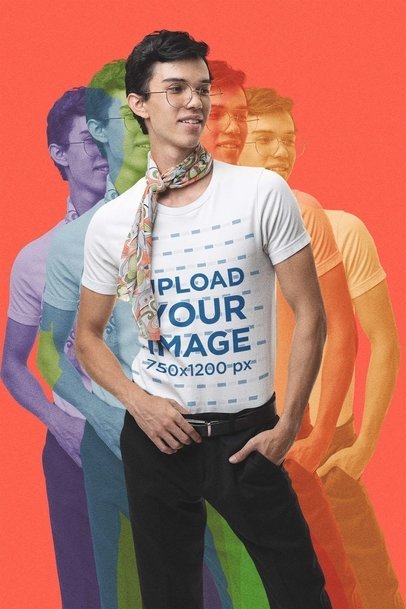 Bella Canvas Tee Mockup Featuring a Groovy Man Posing at a Studio