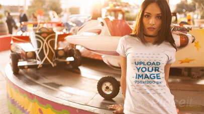 Girl at an Amusement Park Wearing a Tshirt Stop Motion and a Choker a13510