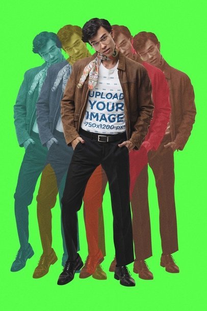 Retro Mockup of a Man Wearing a Tee and a 60s Groovy Outfit