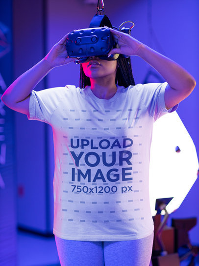 Mockup of a Gamer With an Oversized Tee Playing With a VR Headset m28544