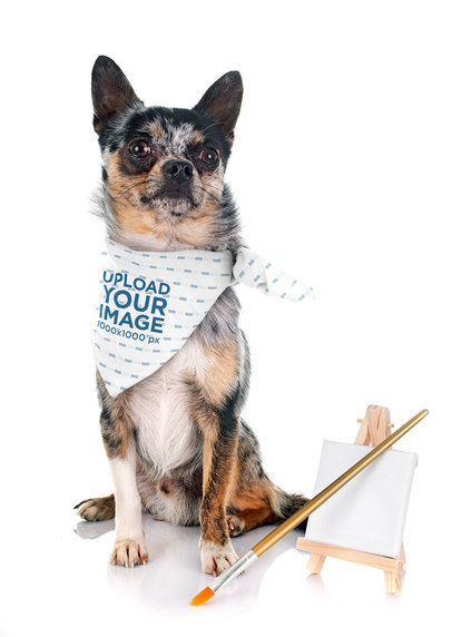 Bandana Mockup Featuring a Dog Next to Some Art Supplies m27725 r-el2