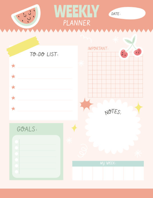Placeit - Notebook Planner Template Featuring Smiling Face Stickers