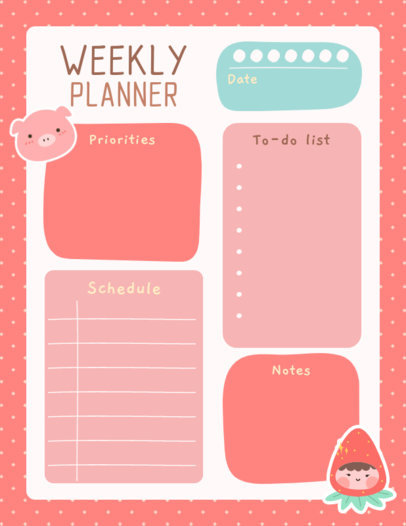 Weekly Planner Template Featuring Cute Sticker Graphics