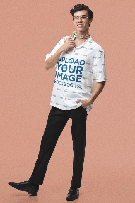 Placeit - Mockup of a Man Wearing a Groovy Button-Up Shirt