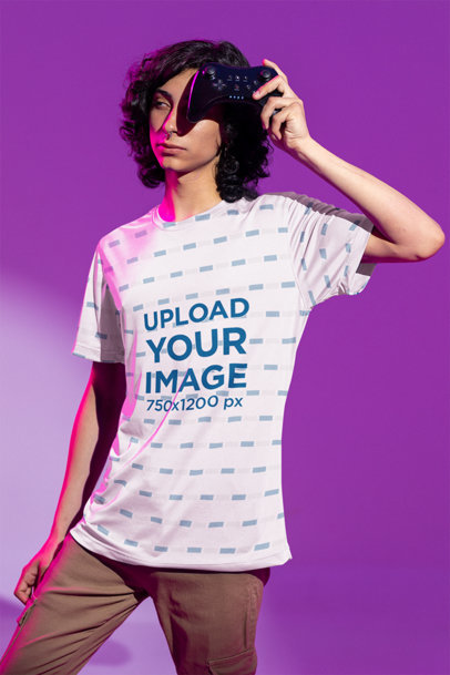 Jersey Mockup of a Man Posing with a Game Controller in His Hand