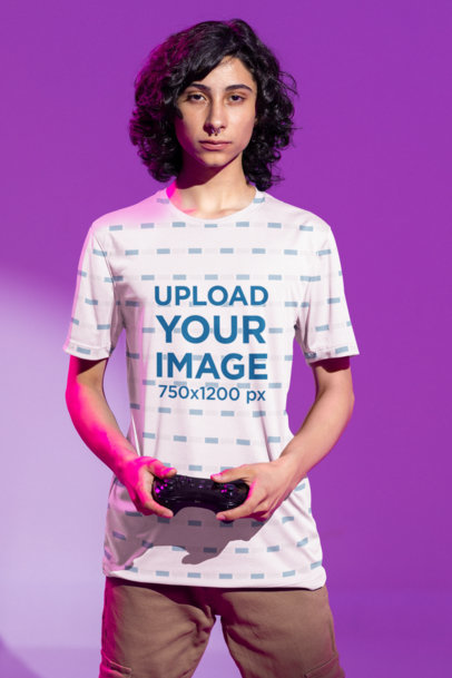 Mockup of a Gamer With a Nose Piercing Wearing a Jersey 