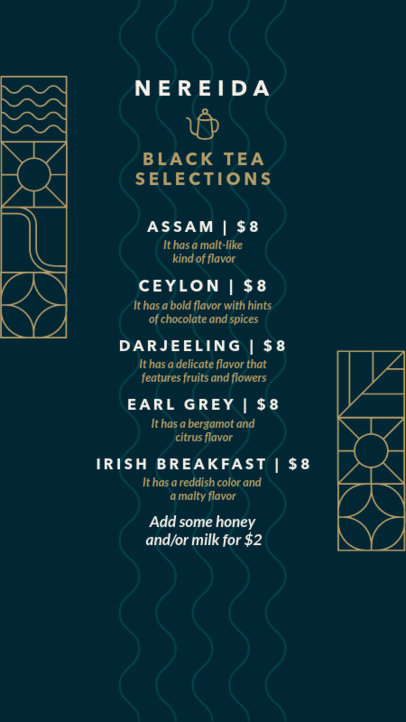 Tea House-Themed Menu Maker Featuring Black Tea Selections 5289