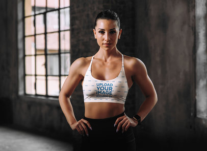 Mockup of an Athletic Woman Wearing a Sublimated Sports Bra
