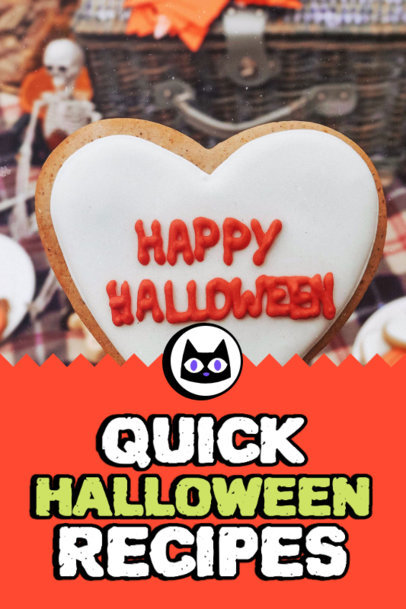 Pinterest Pin Template for Quick Halloween Recipes With a Cute Black Cat Icon