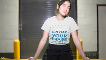 Asian Woman Wearing a T-Shirt Video in an Urban Environment at Night