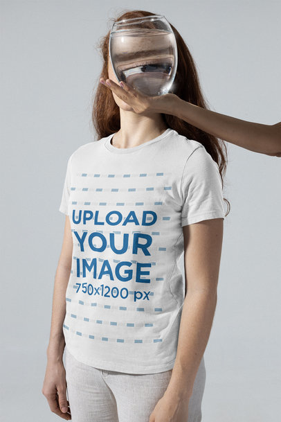 Bella Canvas Tee Mockup of a Woman Posing With a Vase With Water in Front of Her Face m28392