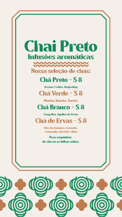 Menu Template for Instagram Stories Featuring Tea Beverages