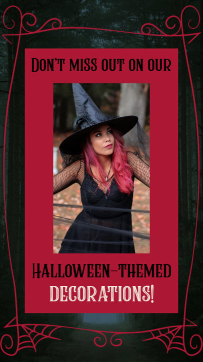 Instagram Story Maker for Halloween Decorations Featuring a Woman in a Witch Costume