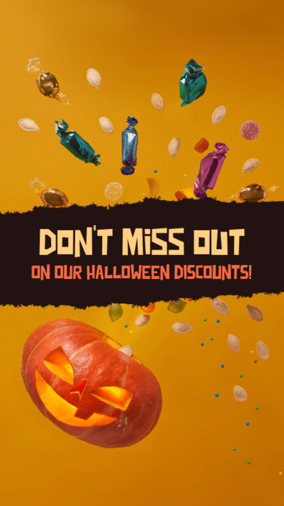 Instagram Story Maker for Halloween Discounts Featuring a Jack-o-Lantern and Candy