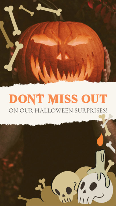 Instagram Story Generator for Promoting Halloween Surprises Featuring a Spooky Carved Pumpkin 4815h