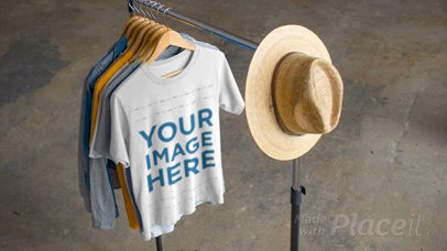 T-Shirt Video Hanging on a Clothing Rack with a Hat