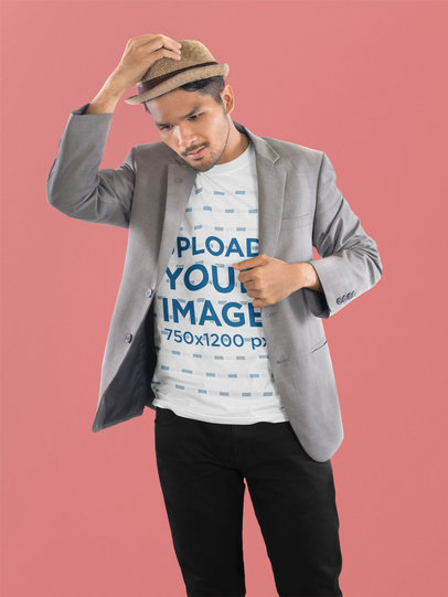 T-Shirt Mockup Featuring a Confused Man With a Hat m17950 r-el2