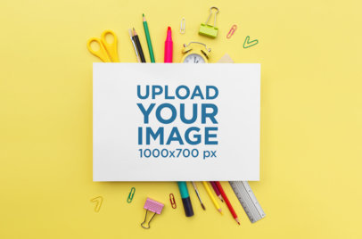 Mockup of a Horizontal Flyer Featuring School Supplies