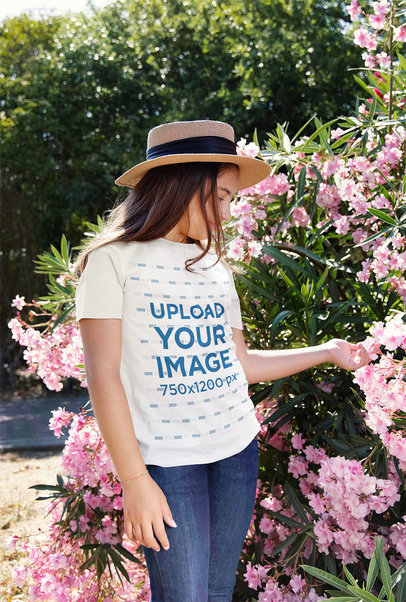 T-Shirt Mockup of a Girl Touching Some Flowers m16280 r-el2