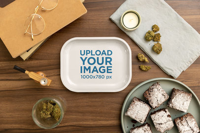 Mockup of a Rolling Tray Featuring Some Cannabis Edibles m25439