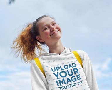 Heathered Pullover Hoodie Mockup Featuring a Smiling Teenage Girl