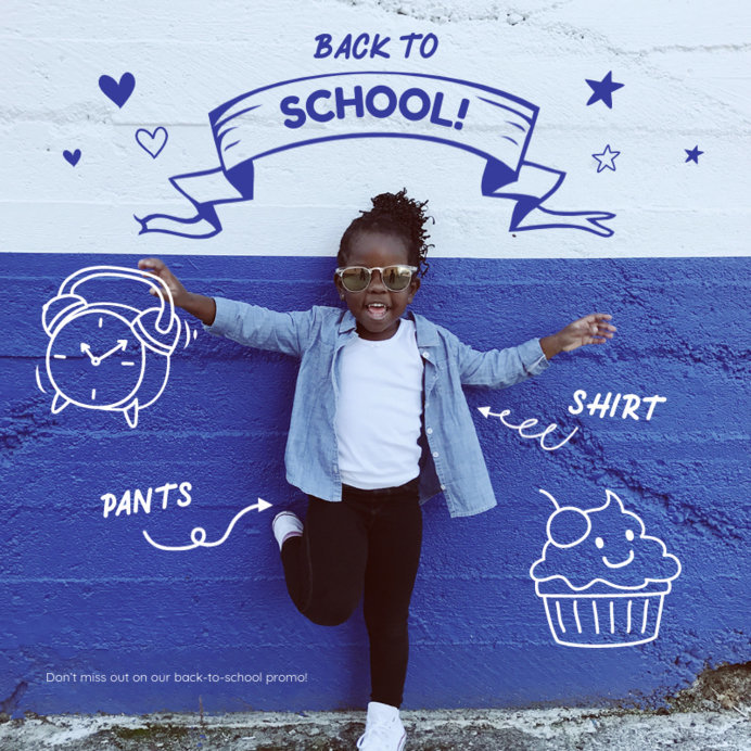 Instagram Post Template for a Kid's Clothing Brand With Back-to-School Graphics
