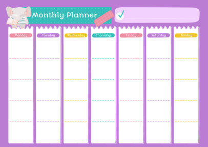 Cute Monthly Calendar Generator With an Illustrated Little Elephant 5444a-el1