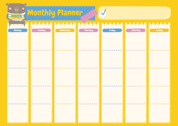 Placeit Monthly Calendar Generator Featuring a Bear With Books Graphic