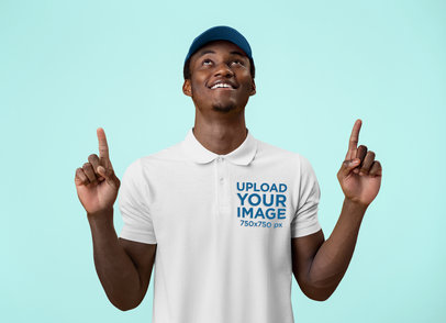 Polo Shirt Mockup Featuring a Smiling Man Pointing Up m27904 r-el2