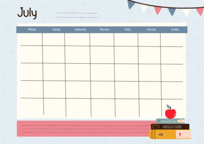 Monthly Calendar Template Featuring a Teacher's Apple Illustration 5442c-el1